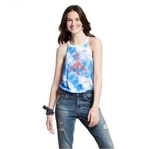 Modern Lux Beach Lake Peace Sign Hippie Tie Dye Sky Tank Top Cover Up Women’s S